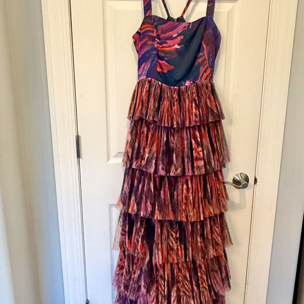 Anthropologie x Hutch Avani Tiered Maxi Dress Purple Pink Tulle Size 4 EUC - Picture 3 of 15